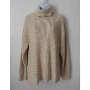 Candance Cameron Bure Turtleneck Sweater Women Small Neutral Beige Cable Knit